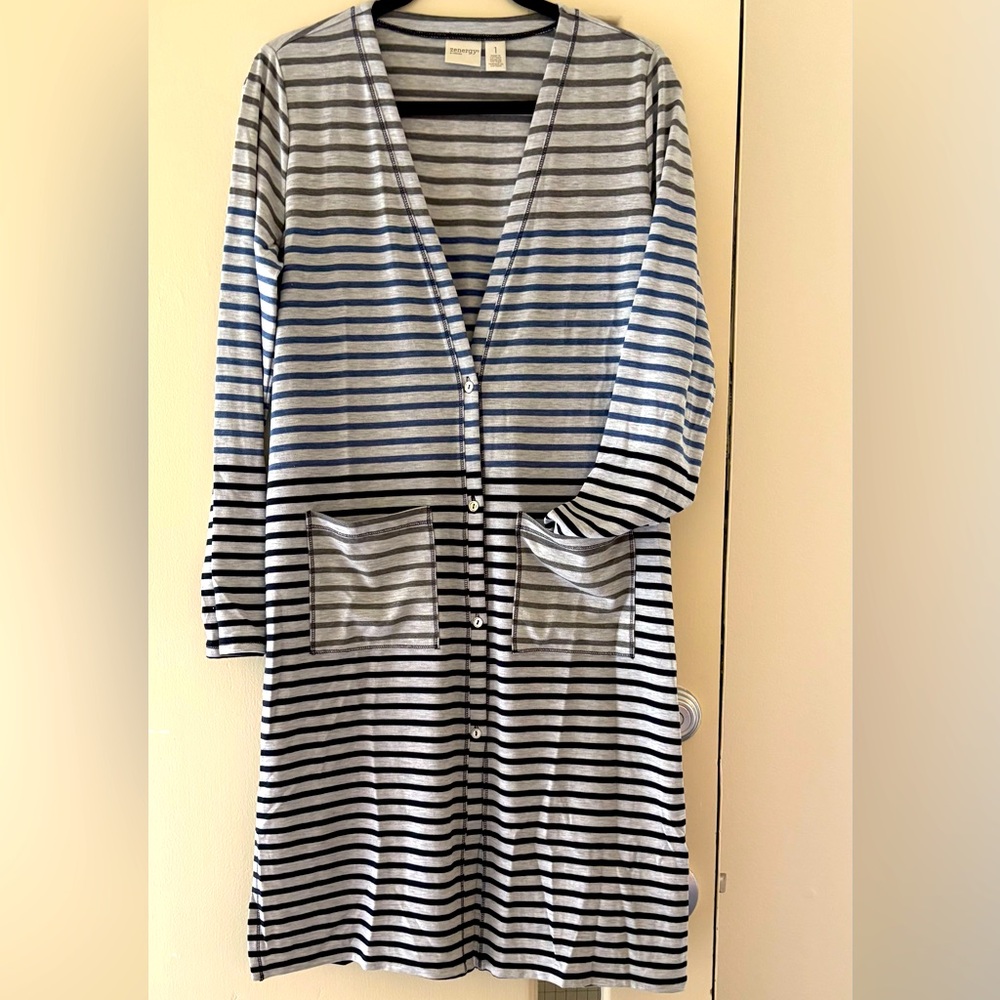 NWOT Chico’s Radley Striped Open Duster.
